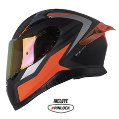 Casco Shaft Pro 612Dv Darma Gris Naranja Visor Revo Rojo