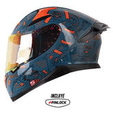 Casco Shaft Pro 612Dv Things Azul Naranja Visor Revo Rojo