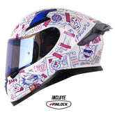 Casco Shaft Pro 612Dv Things Blanco Fucsia Visor Iridium Azul