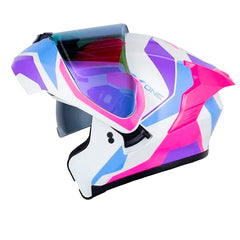 Casco X_One X-3000Rs Aiwe Blanco Perlado Fucsia Visor Iridium Morado