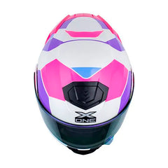 Casco X_One X-3000Rs Aiwe Blanco Perlado Fucsia Visor Iridium Morado