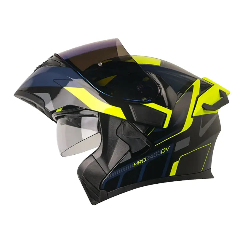 Casco Hro 3400Dv Evo Ioque Negro Amarillo Visor Iridium Azul