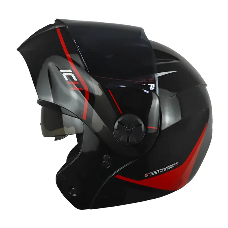 Casco Ich 3110 Rex Negro Rojo Visor Silver