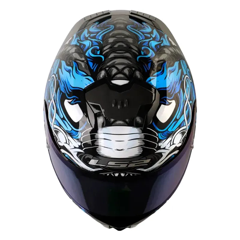 Casco Ls2 Ff808 Dragontige Negro Azul Visor Iridium Azul 3
