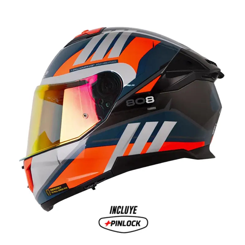 Casco Ls2 Ff808 Elece2 Azul Naranja Visor Rojo