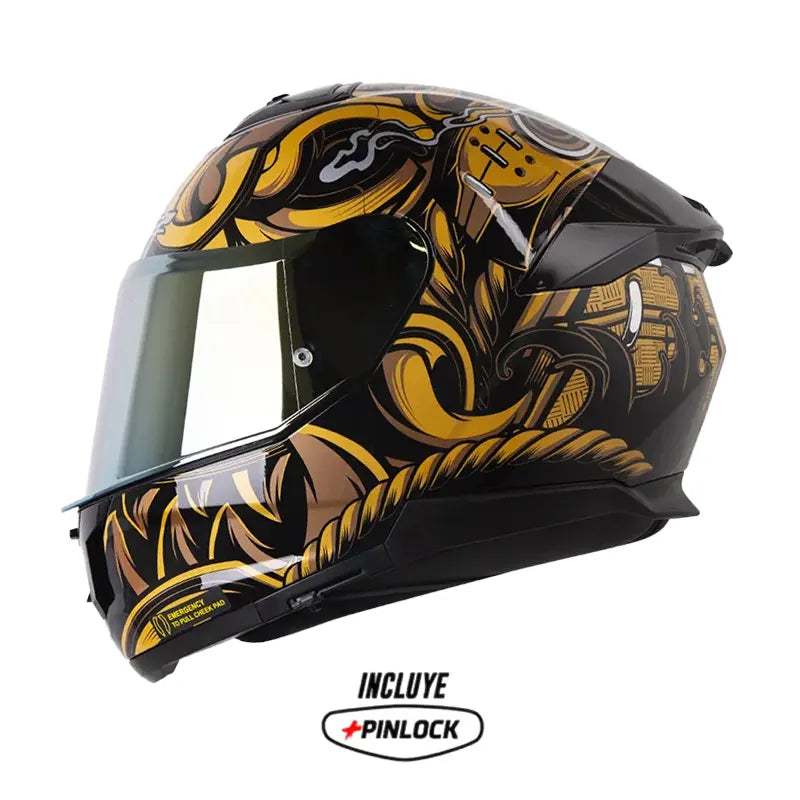 Casco Ls2 Ff808 Samurai Dorado Negro Visor Iridium Dorado 11
