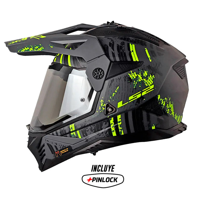 Casco Ls2 Mx-702 Crazy Negro Amarillo Visor Iridium Silver
