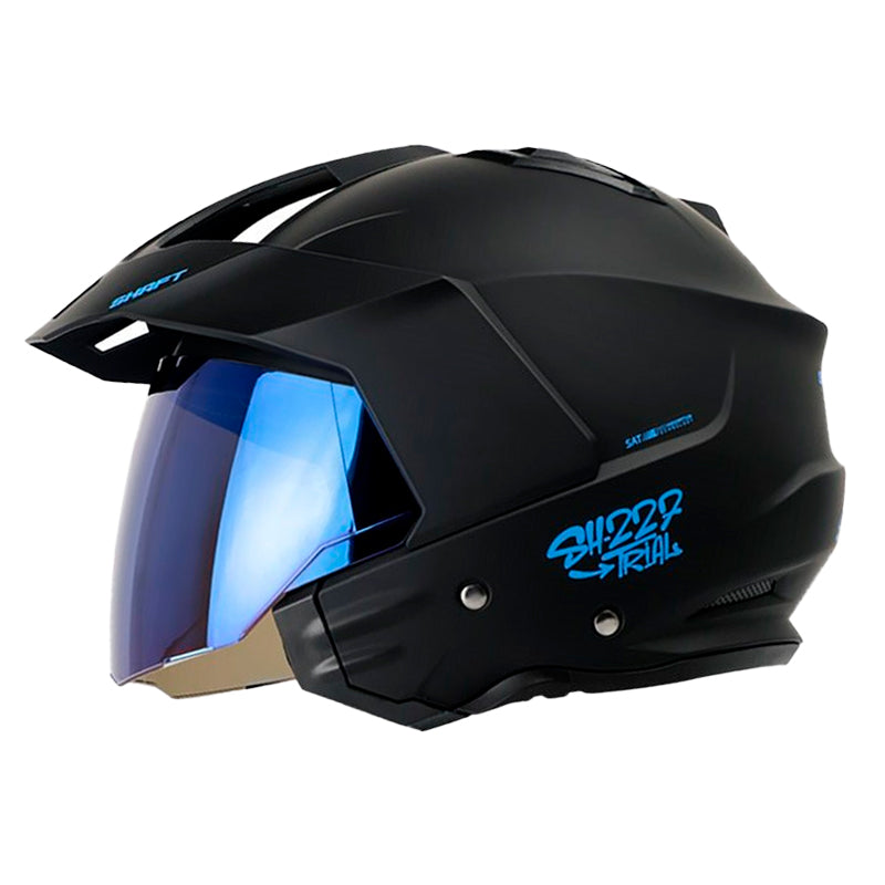 Casco Shaft 227 Trial Solid Negro Azul Visor Iridium Azul 1