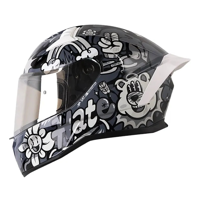 Casco Shaft 504 Love and Hate Negro Gris Visor Iridium Silver 1