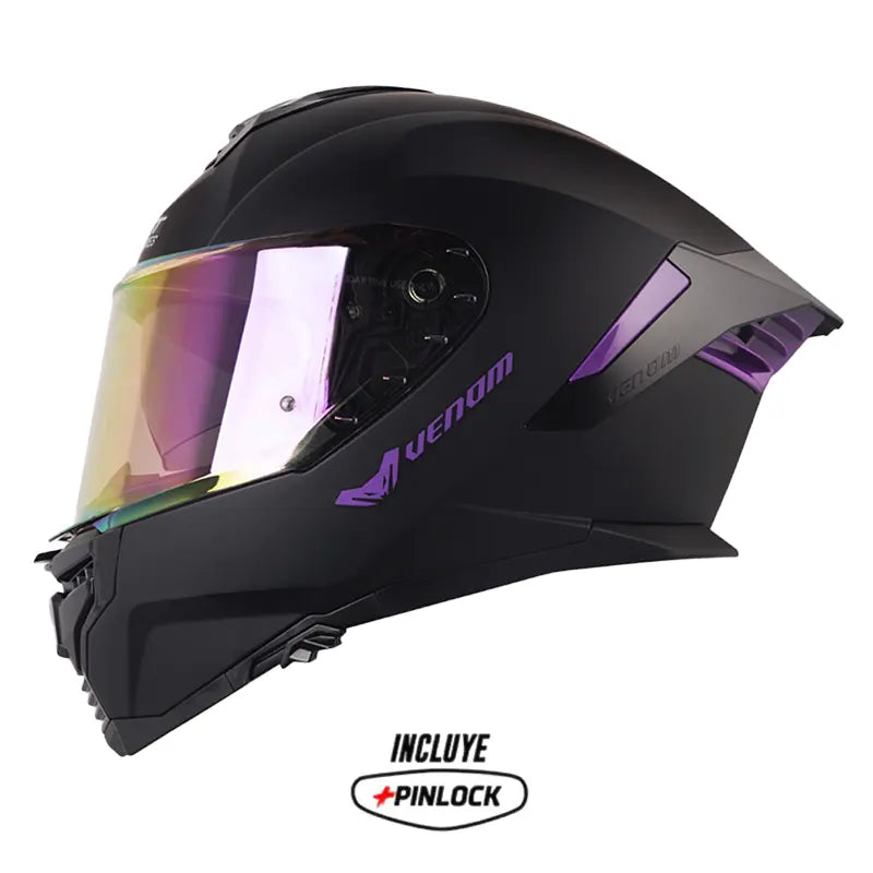 Casco Shaft Pro 609 Venom Solid Negro Morado Visor Iridium Morado