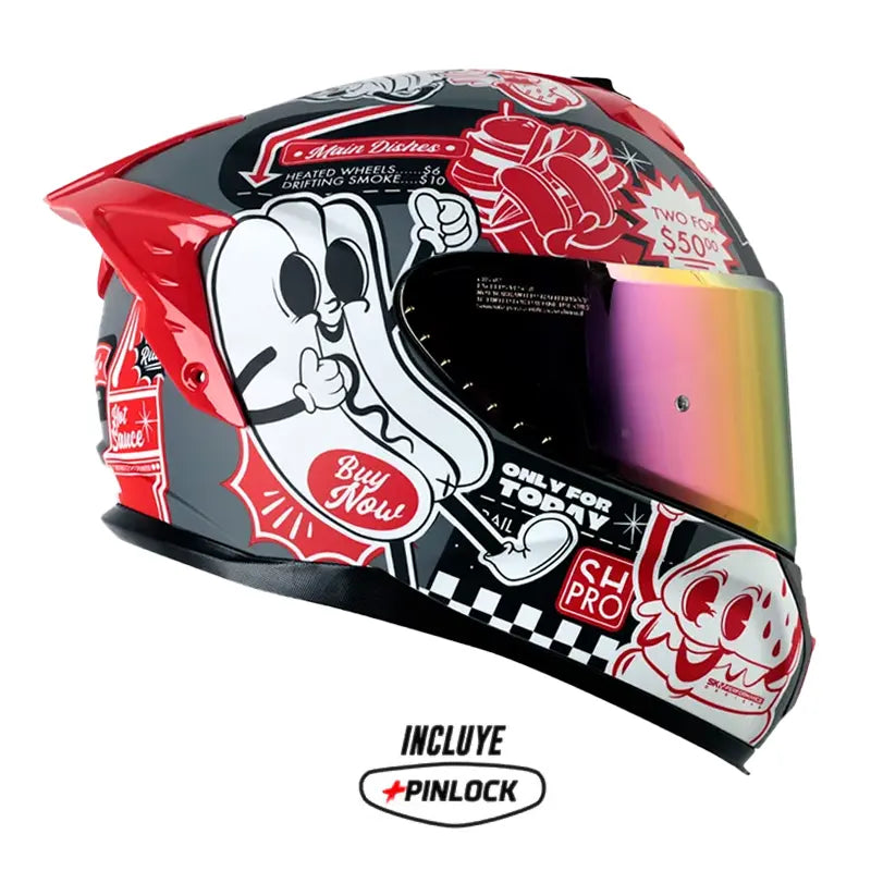 Casco Shaft Pro 610Dv Evo Fast_Food Gris Rojo Visor Iridium Rojo 2