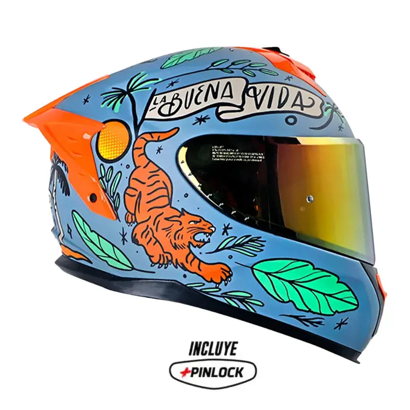 Casco Shaft Pro 610Dv Evo La Buena Vida Azul Claro Verde Visor Iridium Rojo 2