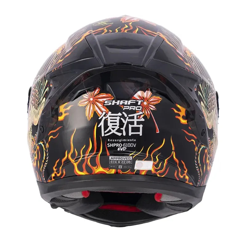 Casco Shaft Pro 610Dv Evo Resurgimiento Negro Naranja Visor Iridium Rojo 4