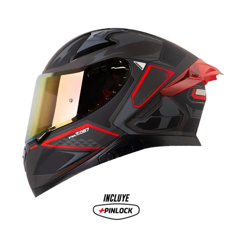 Casco Shaft Pro 612Dv Evo Af087 Gris Oscuro Rojo Visor Iridium Rojo