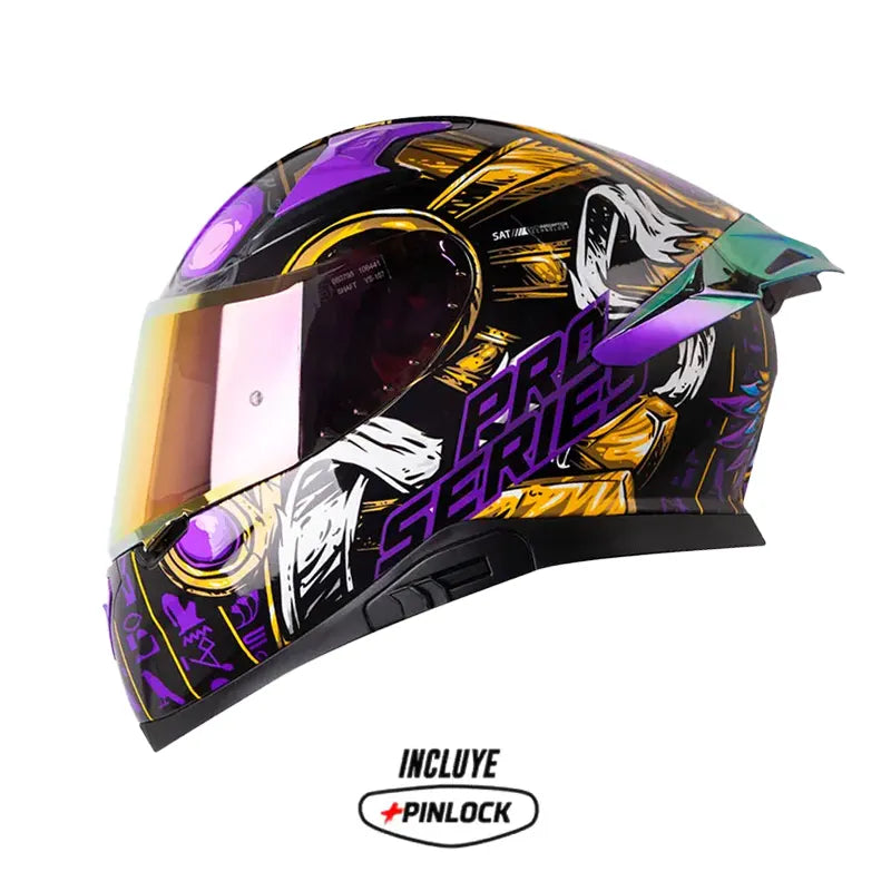 Casco Shaft Pro 612Dv Evo Faraon Negro Morado Visor Iridium Morado