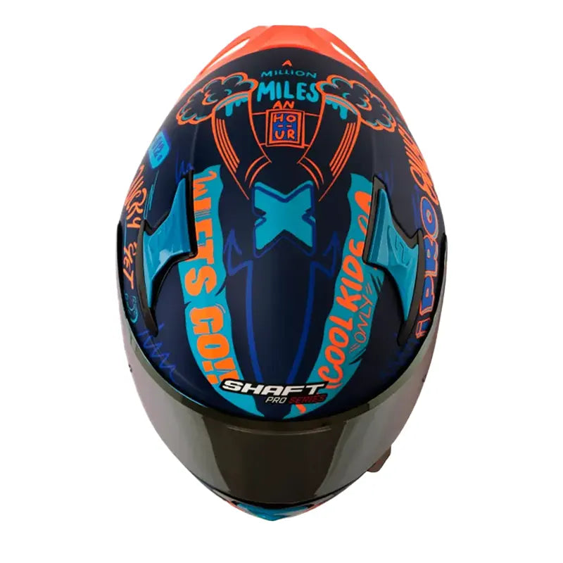 Casco Shaft Pro 612Dv Evo Nomo Azul Oscuro Naranja Visor Iridium Dorado 2