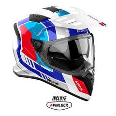 Casco Airoh Dual Bandit Horn Blanco Rojo Azul