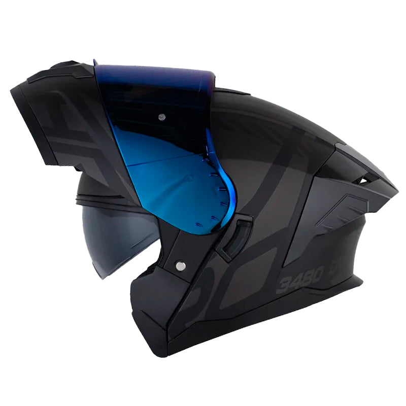 Casco Hro 3480Dv Evo Duality Negro Gris Visor Iridium Azul