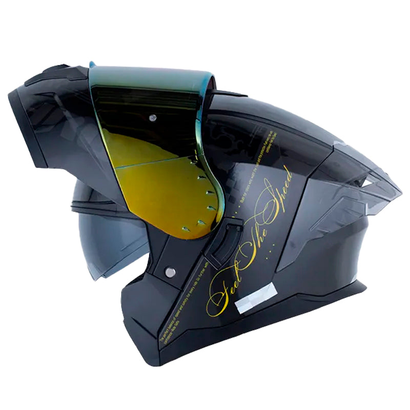 Casco Hro 3480Dv Evo Fire Cat Gris Negro Visor Iridium Dorado