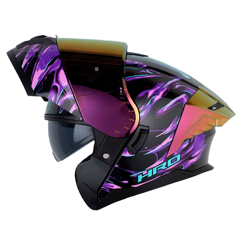 Casco Hro 3480Dv Evo Goblin Negro Azul Visor Iridium Morado
