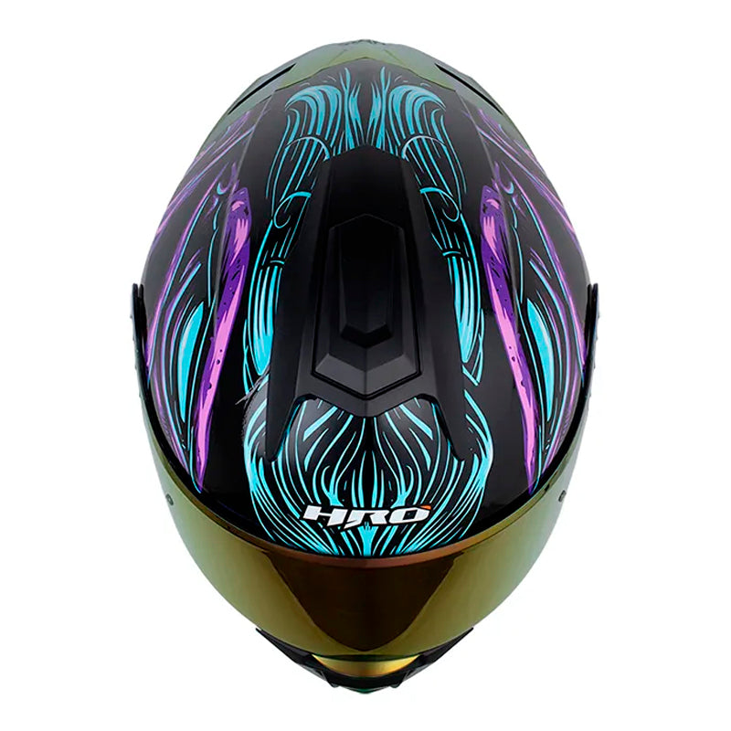 Casco Hro 3480Dv Evo Goblin Negro Azul Visor Iridium Morado