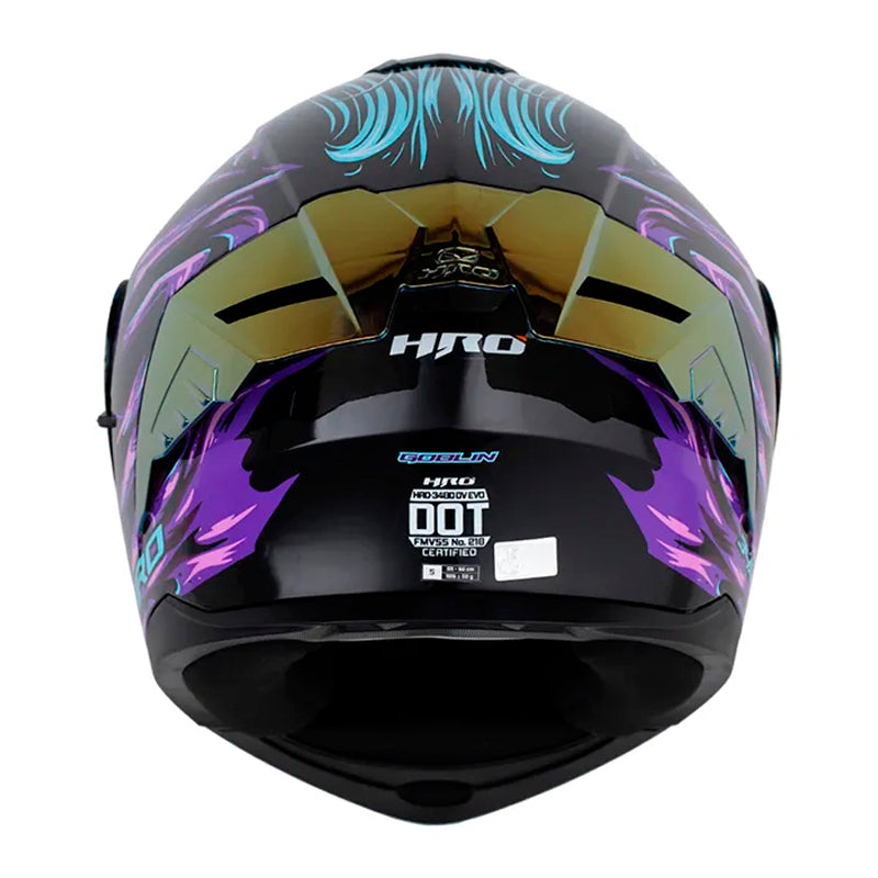 Casco Hro 3480Dv Evo Goblin Negro Azul Visor Iridium Morado