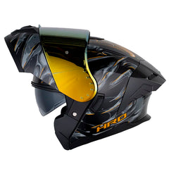 Casco Hro 3480Dv Evo Goblin Negro Dorado Visor Iridium Dorado