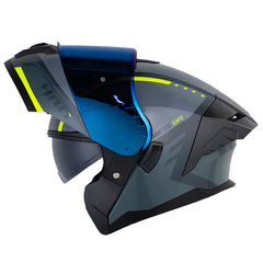 Casco Hro 3480Dv Evo Oblivion Gris Amarillo Neon Visor Iridium Azul