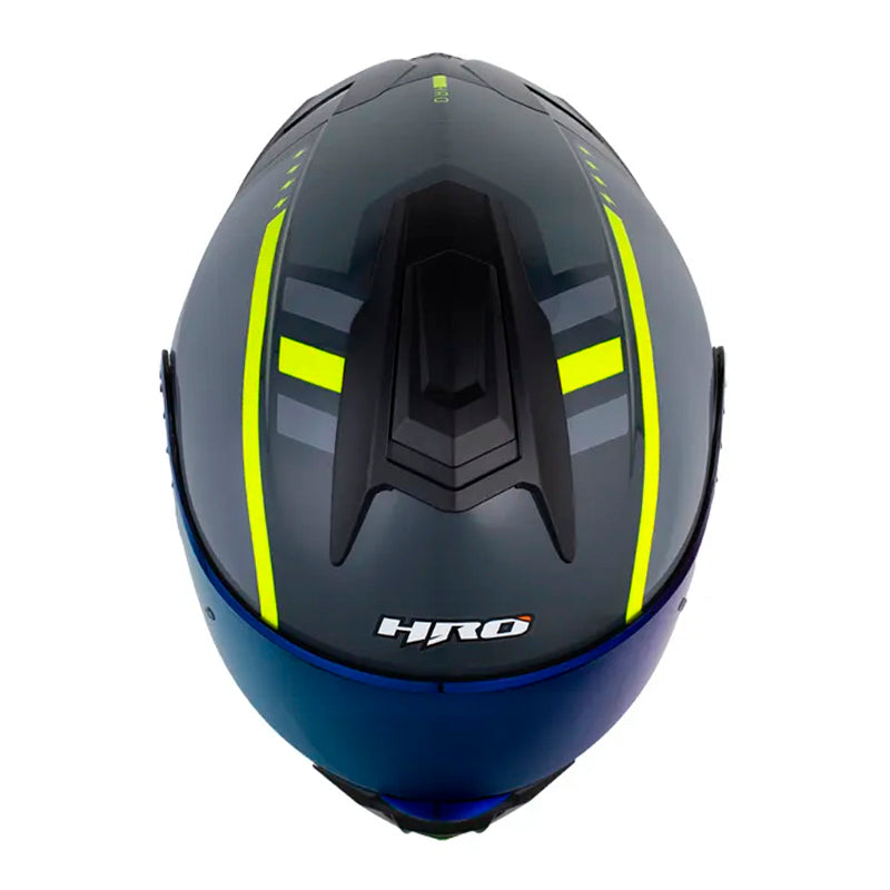 Casco Hro 3480Dv Evo Oblivion Gris Amarillo Neon Visor Iridium Azul