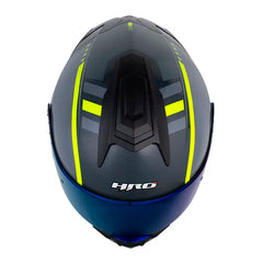 Casco Hro 3480Dv Evo Oblivion Gris Amarillo Neon Visor Iridium Azul