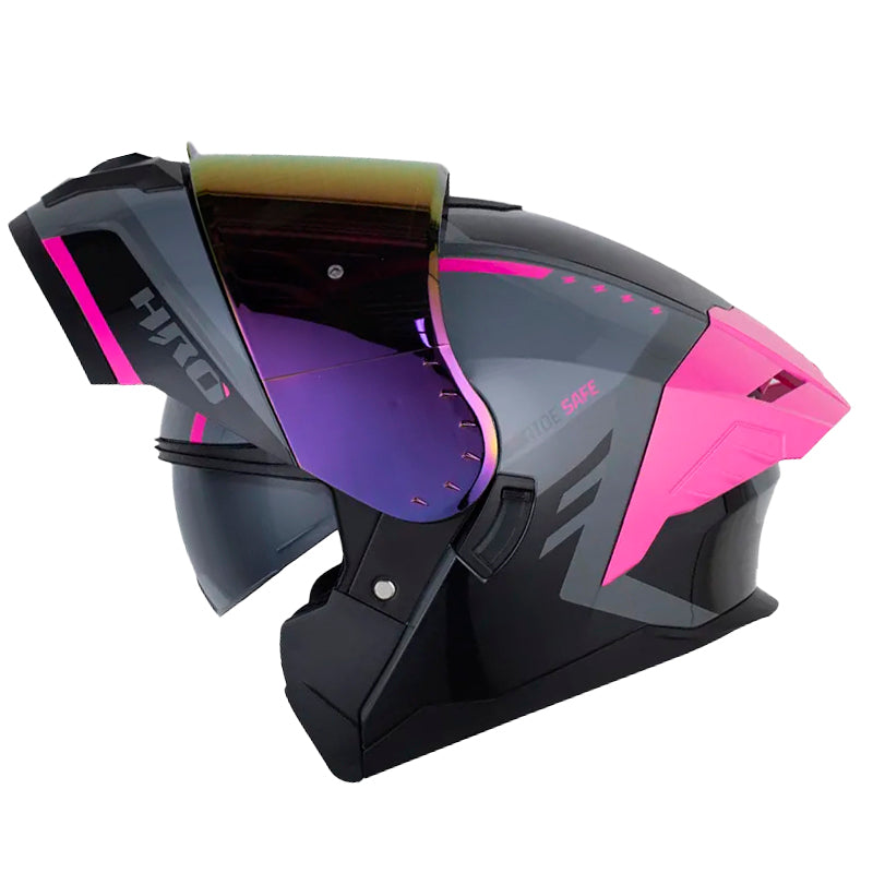 Casco Hro 3480Dv Evo Oblivion Gris Oscuro Fucsia Visor Iridium Morado