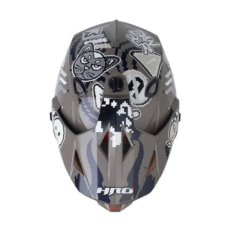 Casco Hro Mx-330Dv Pixel On Arena Gris Visor Iridium Rojo