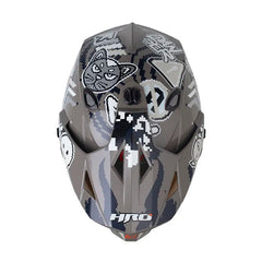 Casco Hro Mx-330Dv Pixel On Arena Gris Visor Iridium Rojo