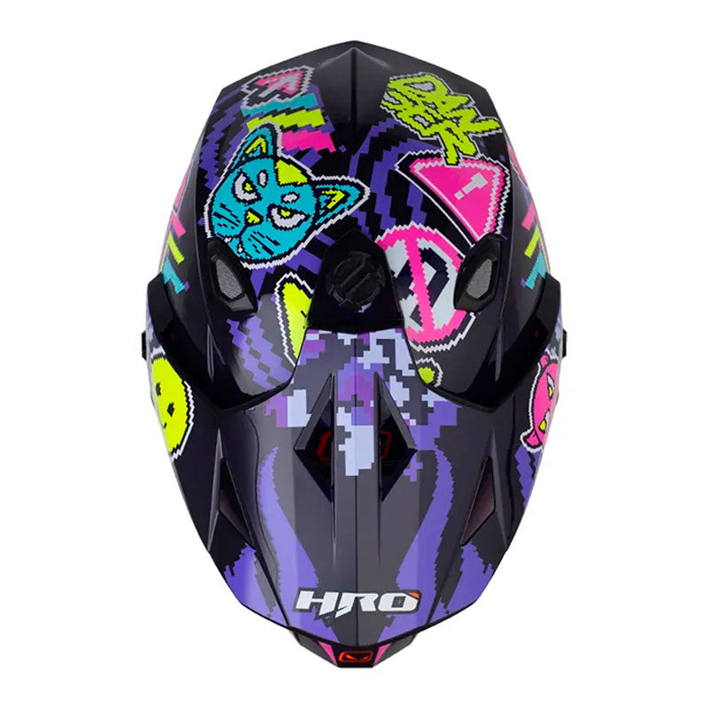 Casco Hro Mx-330Dv Pixel On Azul Fucsia Visor Iridium Azul