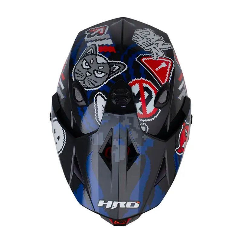 Casco Hro Mx-330Dv Pixel On Azul Rojo Visor Iridium Azul