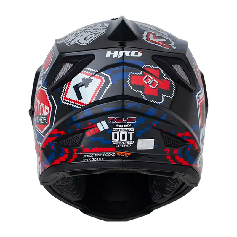 Casco Hro Mx-330Dv Pixel On Azul Rojo Visor Iridium Azul