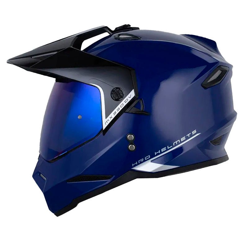 Casco Hro Mx-330Dv Solid Azul Silver Visor Iridium Azul