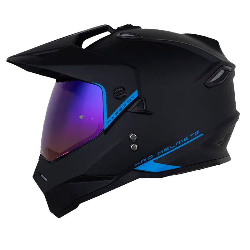 Casco Hro Mx-330Dv Solid Negro Azul Visor Iridium Azul