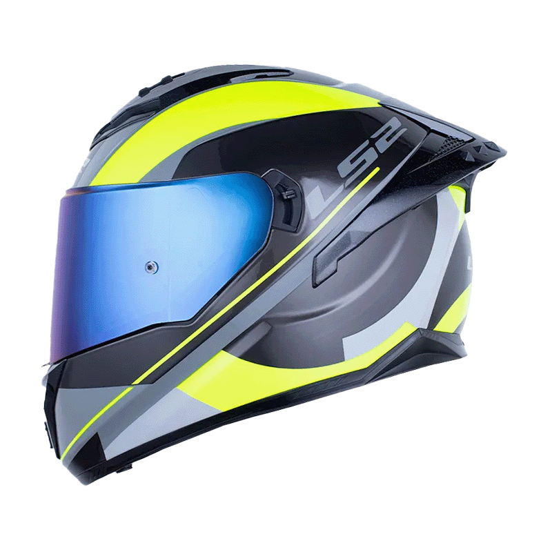 Casco Ls2 Ff806 Fusion Dedal Gris Amarillo Neon Visor Iridium Azul