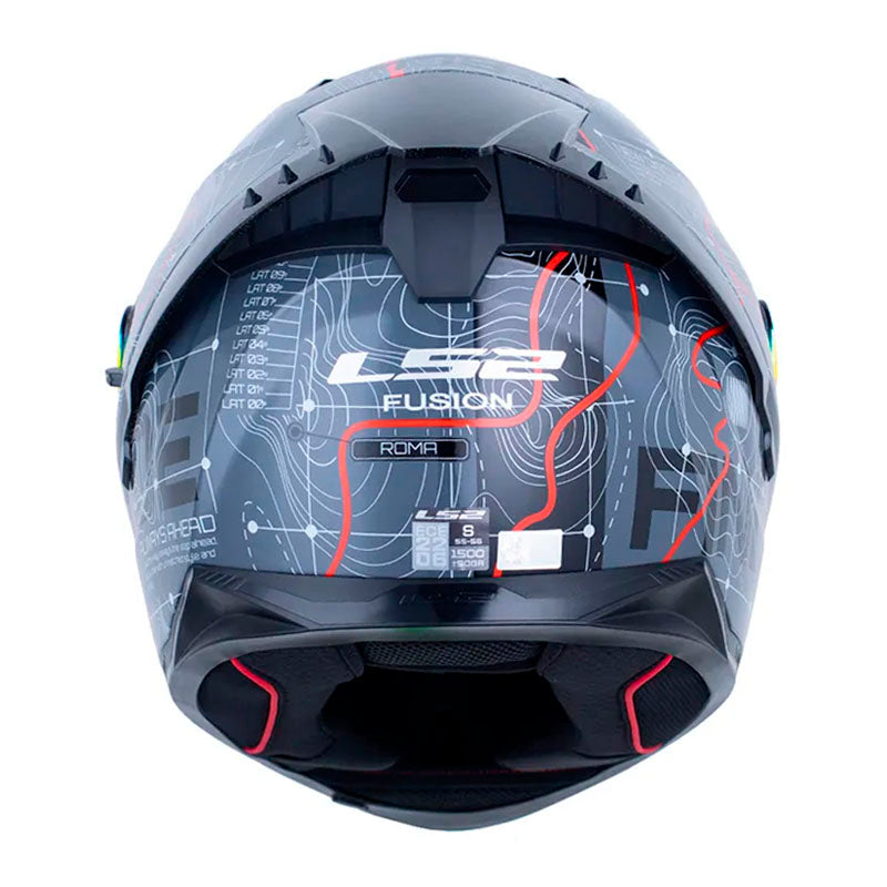 Casco Ls2 Ff806 Fusion Roma Gris Negro Visor Revo Rojo