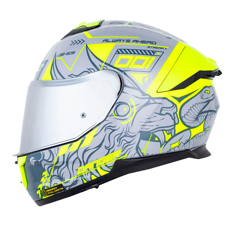 Casco Ls2 Ff808 Stream II Chimerax Gris Amarillo Neon Visor Iridium Silver