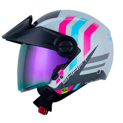 Casco Shaft 212 Flygod Gris Fucsia Visor Revo Morado