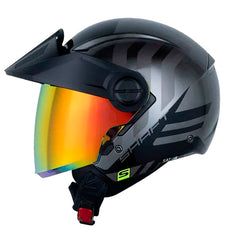 Casco Shaft 212 Flygod Gris Metalico Gris Visor Revo Rojo