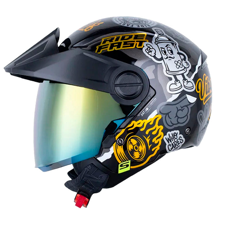 Casco Shaft 212 Paste Negro Holografico Dorado Visor Iridium Dorado
