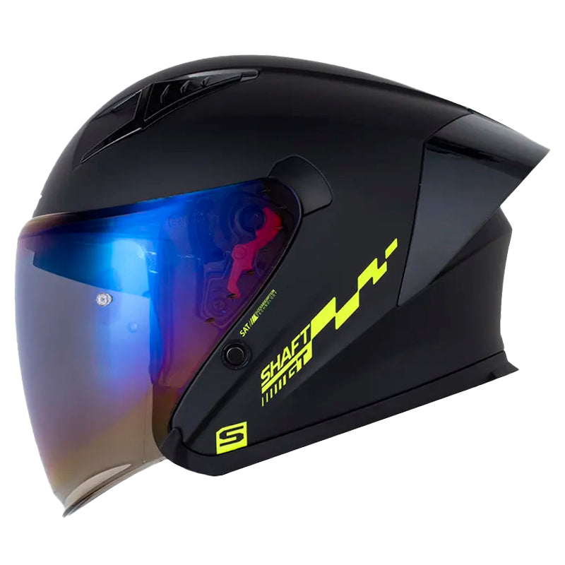 Casco Shaft 226 Gt Solid Negro Amarillo Neon Visor Iridium Azul