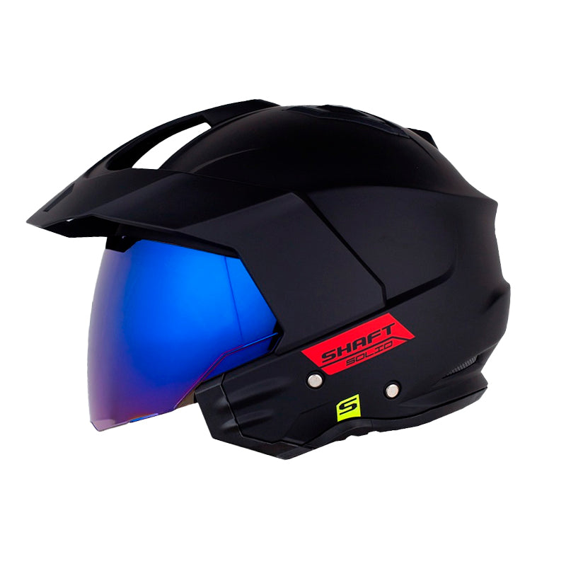 Casco Shaft 227 Trial Solid V2 Negro Rojo Visor Iridium Azul