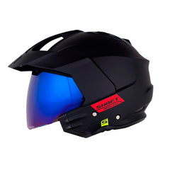 Casco Shaft 227 Trial Solid V2 Negro Rojo Visor Iridium Azul