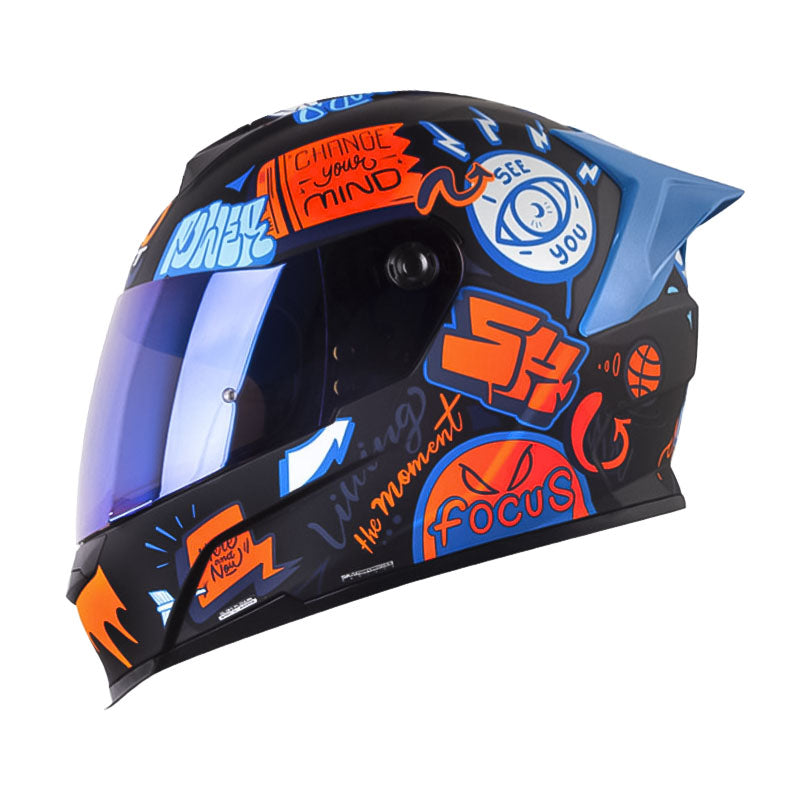 Casco Shaft 502sp Beat Negro Naranja Neon Visor Iridium Azul