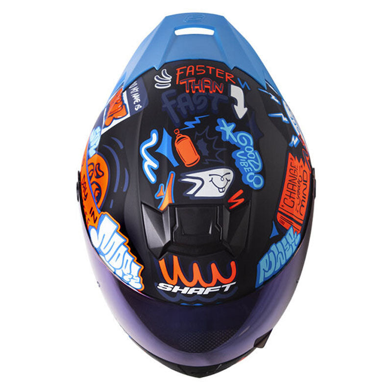 Casco Shaft 502sp Beat Negro Naranja Neon Visor Iridium Azul