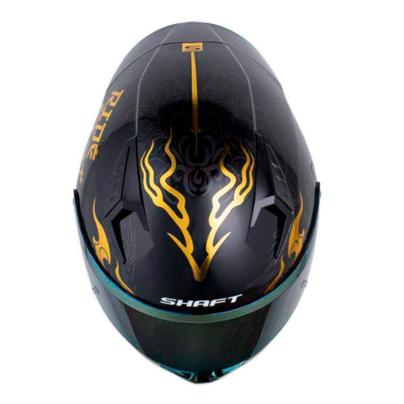 Casco Shaft 526Sp Evo Saoru Negro Holografico Dorado Visor Iridium Dorado